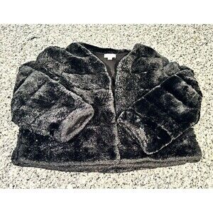 Calvin Klein Black Faux Fur Shrug Jacket XL Cropped 3/4 Sleeve Bolero